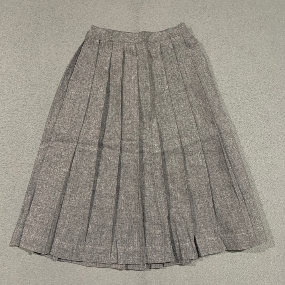 Vintage ILGWU Union Made Gray Pleated Midi Skirt High Waisted Dark Academia 22W